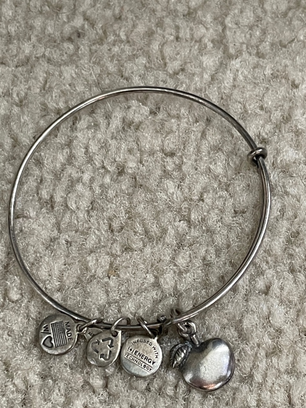 Alex and Ani Silver Apple Charm Bangle with Disc Accents